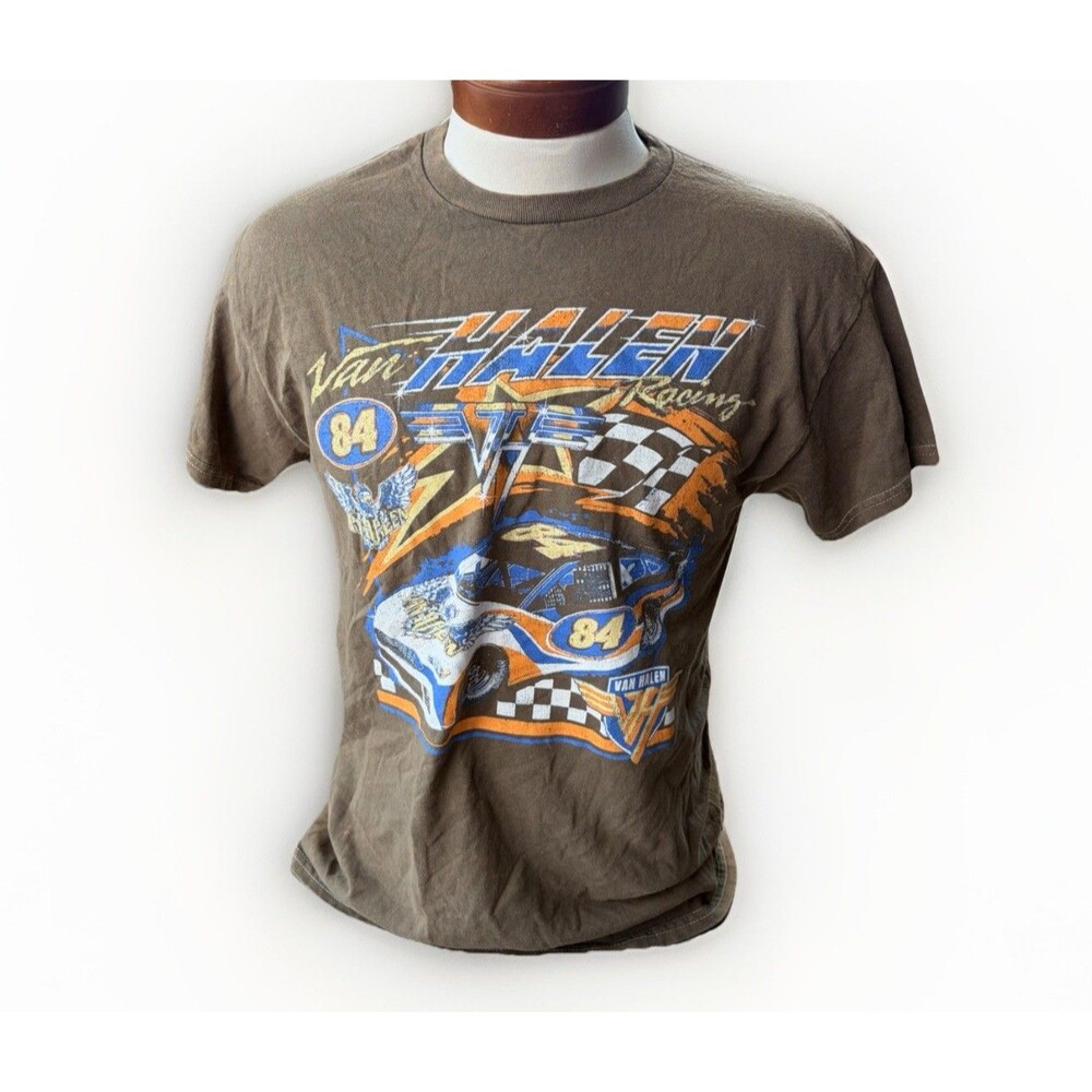Van Halen Racing 84 T Shirt Mens M Brown Graphic Rock Band Nascar
